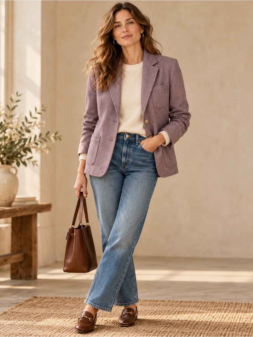 CHAPS Women’s 14 Lavender Wool Blend Blazer Purple Tweed Preppy Equestrian